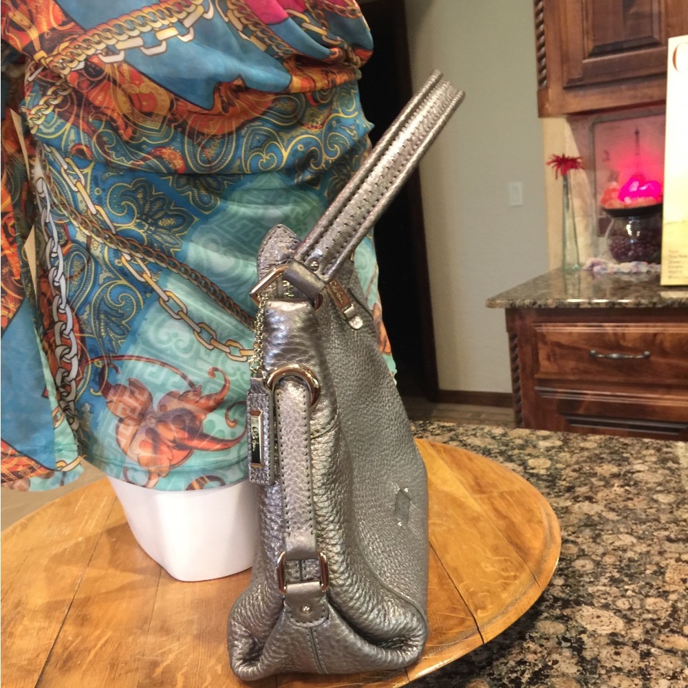 🪩COLE HAAN SILVER LEATHER BAG SATCHEL TOTE - Picture 10 of 11